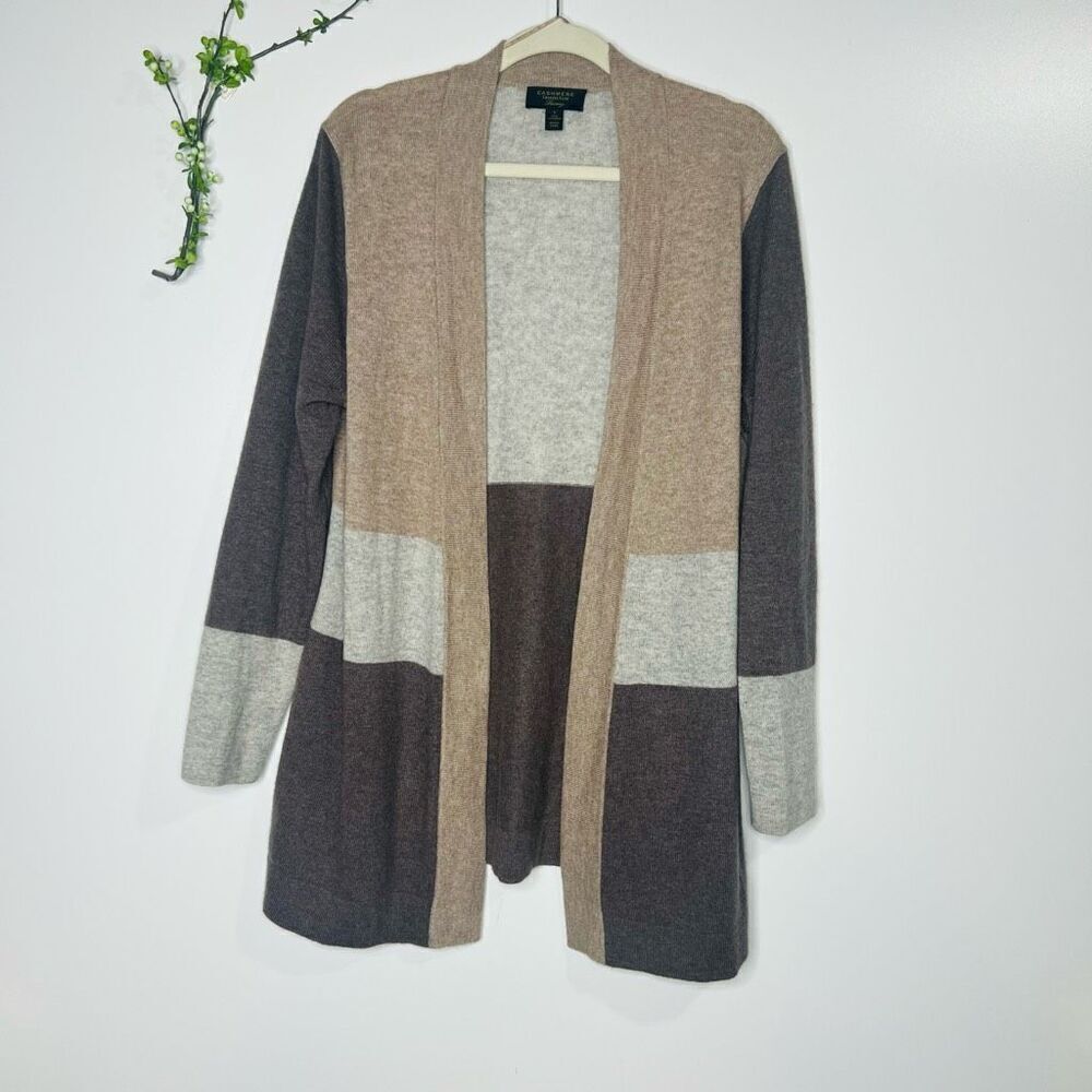Charter Club Luxury Cashmere Sweater Long Cardigan Taupe Tan Gray Sz Large